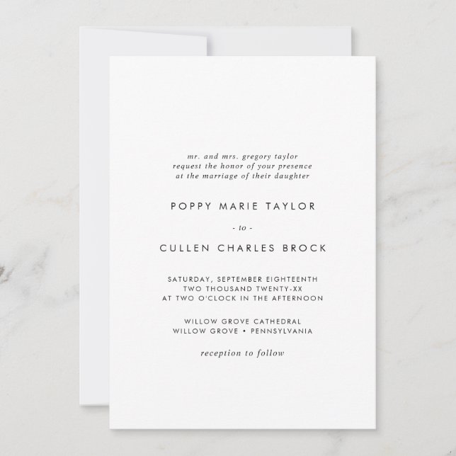 Invitation Typographie chic Mariage traditionnel (Devant)
