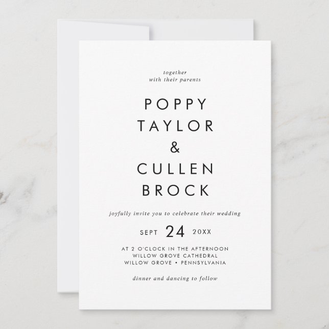 Invitation Typographie chic Nom gras Mariage (Devant)