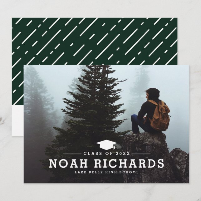 Invitation Typographie classique Hunter Green Photo Graduatio (Devant / Derrière)
