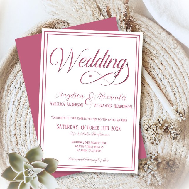 Invitation Typographie classique Rosegold Blanc Mariage forme (Créateur téléchargé)