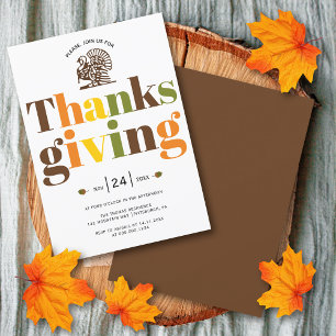 Invitation Typographie colorée et dinde Thanksgiving