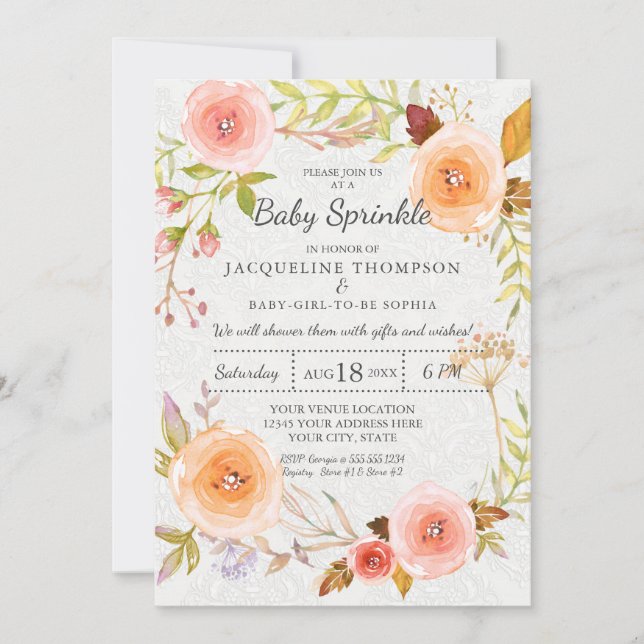 Invitation Typographie de Baby Sprinkle Couronne de fleurs aq (Devant)
