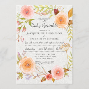 Invitation Typographie de Baby Sprinkle Couronne de fleurs aq
