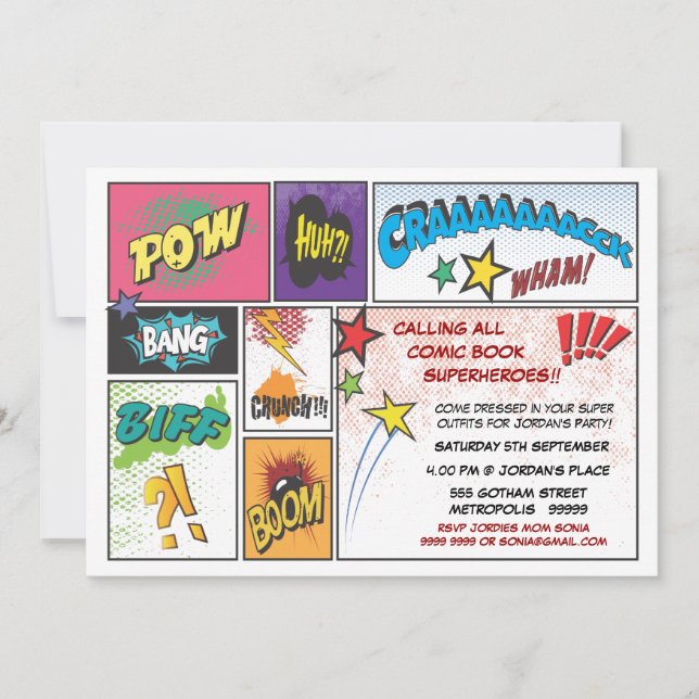 Invitation Typographie de bandes dessinées Boys Birthday Part (Devant)