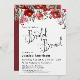 Invitation Typographie de Brunch nuptial Bourgogne Rouge flor