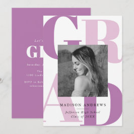 Invitation Typographie de graduation violet gras Photo Fête d