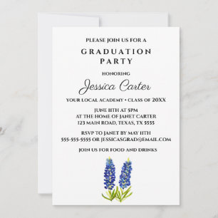 Invitation Typographie de la fête de graduation florale Blueb