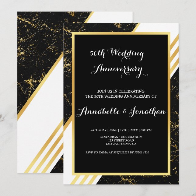 Invitation Typographie de l'anniversaire de mariage avec des  (Devant / Derrière)