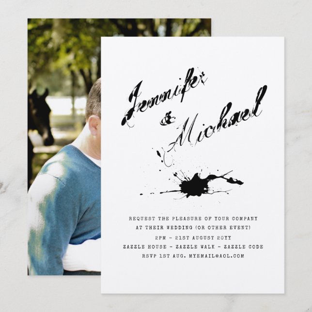 Invitation Typographie de l'encre moderne PHOTO Couples Invit (Devant / Derrière)