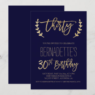 Invitation Typographie de l'or Faux bleu marine 30e anniversa