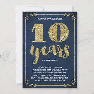 Invitation Typographie de l'or   Faux Foil 10e anniversaire