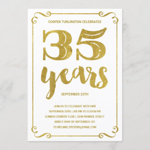 Invitation Typographie de l'or Faux Foil 35e fête d'anniver