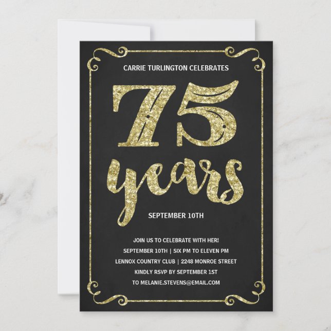 Invitation Typographie de l'or| Faux Foil 75e anniversaire (Devant)