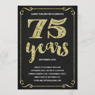 Invitation Typographie de l'or  Faux Foil 75e anniversaire