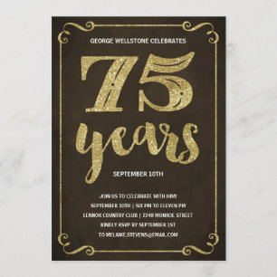 Invitation Typographie de l'or  Faux Foil 75e anniversaire