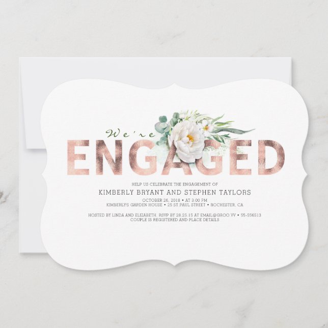 Invitation Typographie de l'or rose Parti d'engagement floral (Devant)