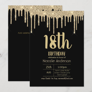 Invitation Typographie de Parties scintillant de goutte 18th 