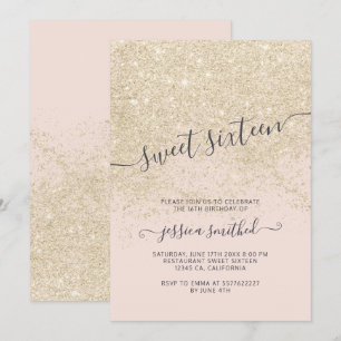 Invitation typographie de parties scintillant en or clair ros
