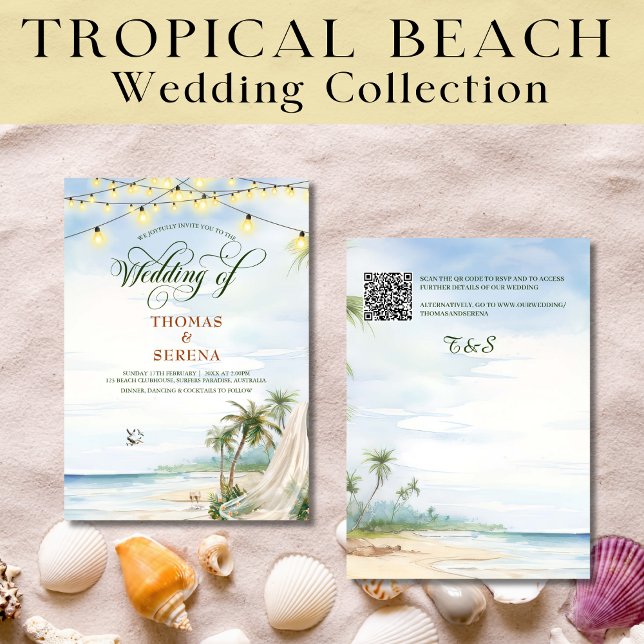 Invitation Typographie de plage tropicale Mariage de destinat (Créateur téléchargé)