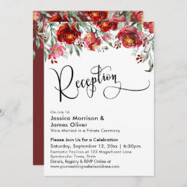 Invitation Typographie de réception de mariage Fleurs rouges 