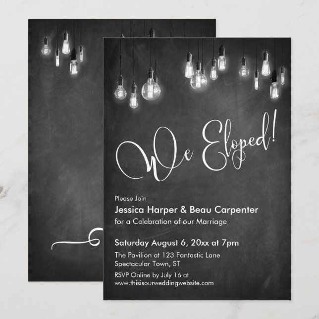 Invitation Typographie de réception, Lumières Edison, Tableau (Devant / Derrière)