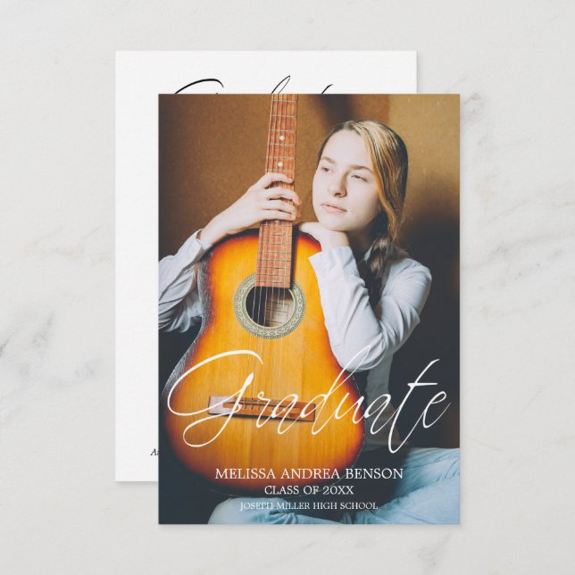 Invitation Typographie de script Whimsical Graduate Lycée (Devant / Derrière)