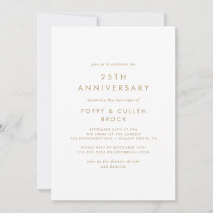 Invitation Typographie d'or chic 25e anniversaire de Mariage