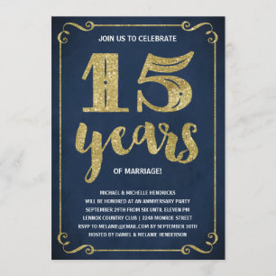 Invitation Typographie dorée   Faux feuille d'or 15e annivers