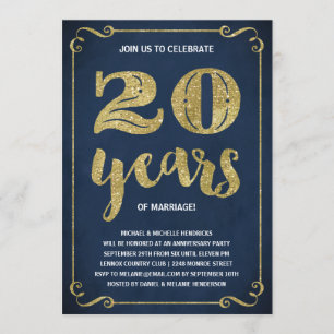 Invitation Typographie dorée   Faux feuille d'or 20e annivers