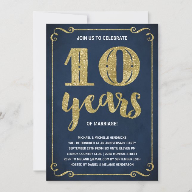 Invitation Typographie dorée | Faux papier métallisé 10e anni (Devant)