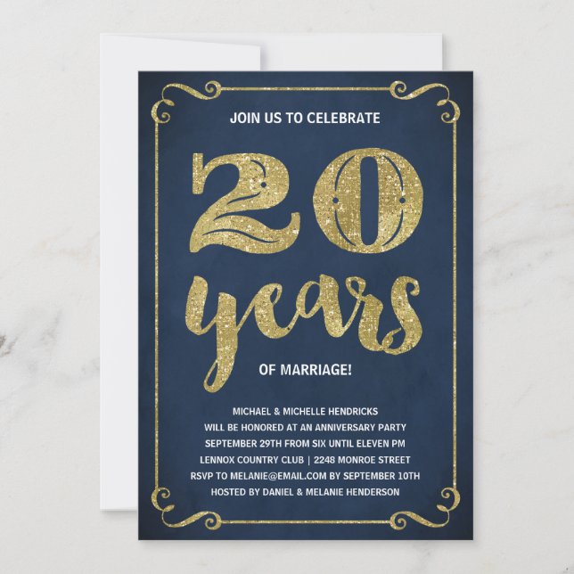Invitation Typographie dorée | Faux papier métallisé 20e anni (Devant)