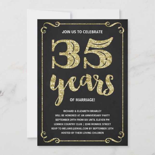 Invitation Typographie dorée | Faux papier métallisé 35e anni (Devant)