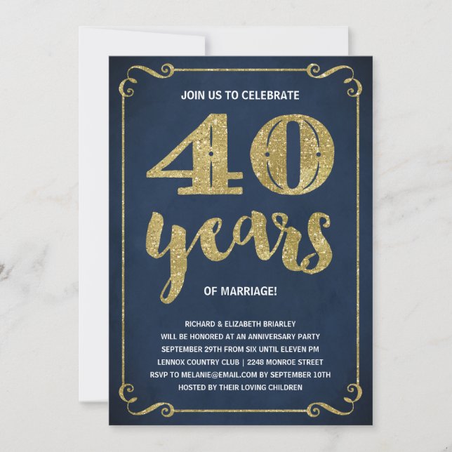 Invitation Typographie dorée | Faux papier métallisé 40e anni (Devant)