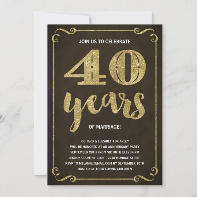 Invitation Typographie dorée | Faux papier métallisé 40e anni (Devant)