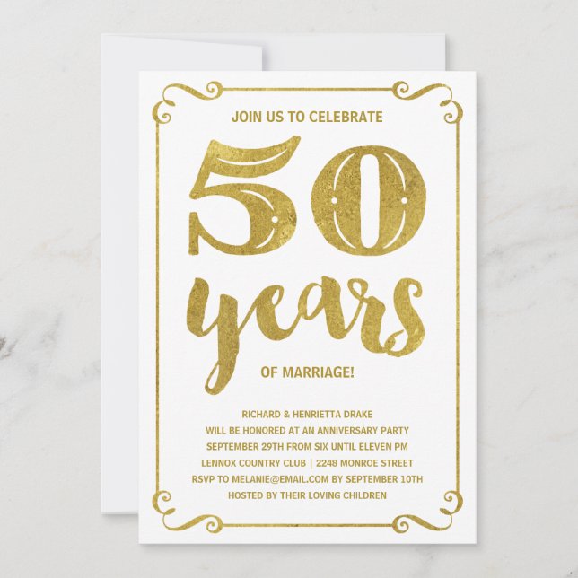 Invitation Typographie dorée | Faux papier métallisé 50e anni (Devant)