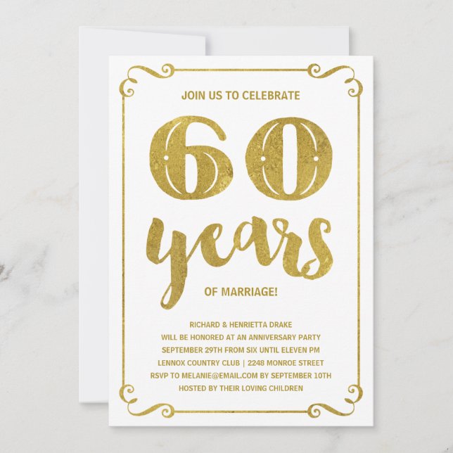 Invitation Typographie dorée | Faux papier métallisé 60e anni (Devant)