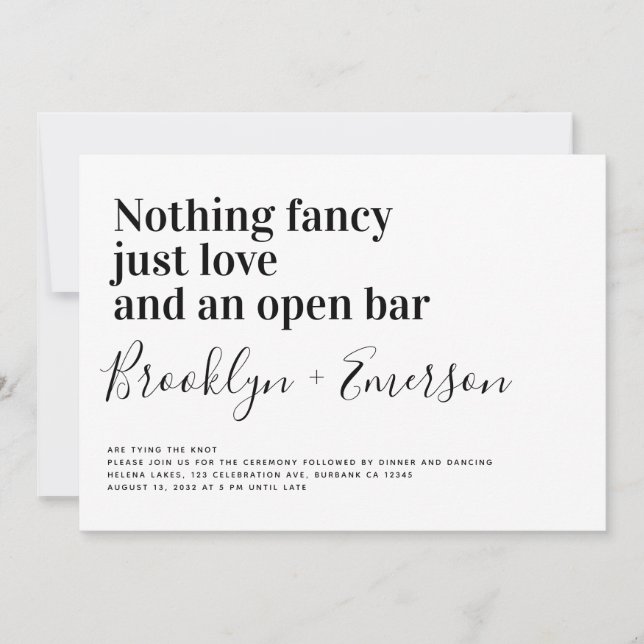 Invitation Typographie drôle Mariage noir blanc (Devant)