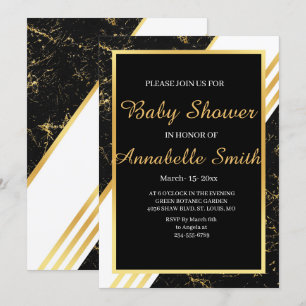 Invitation Typographie du Baby shower noir en marbre d'or