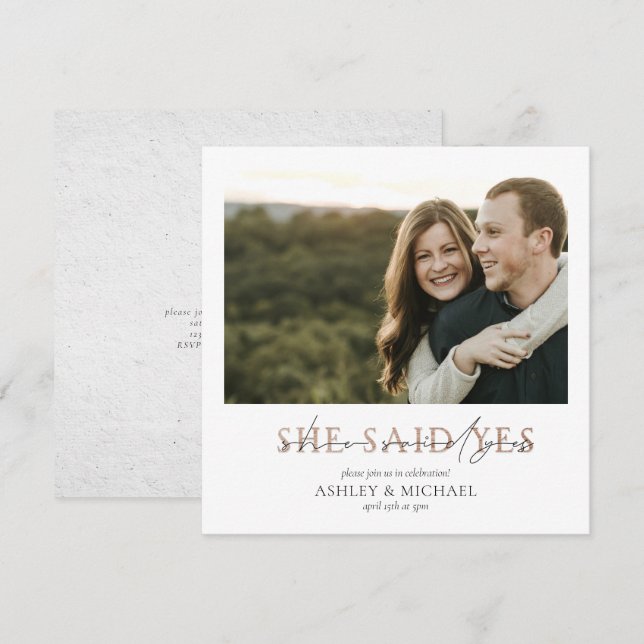 Invitation TYPOGRAPHIE DU CUIVRE Elle A Dit Oui Fiançailles C (Devant / Derrière)