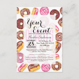 Invitation Typographie du Donut rose et aquarelle Coupe d'âne