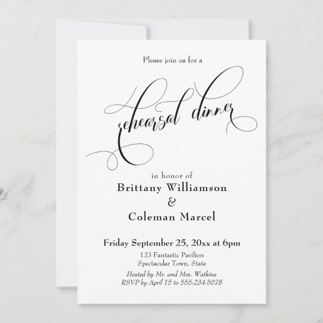 Invitation Typographie élaborée Dîner simple de répétition (Devant)