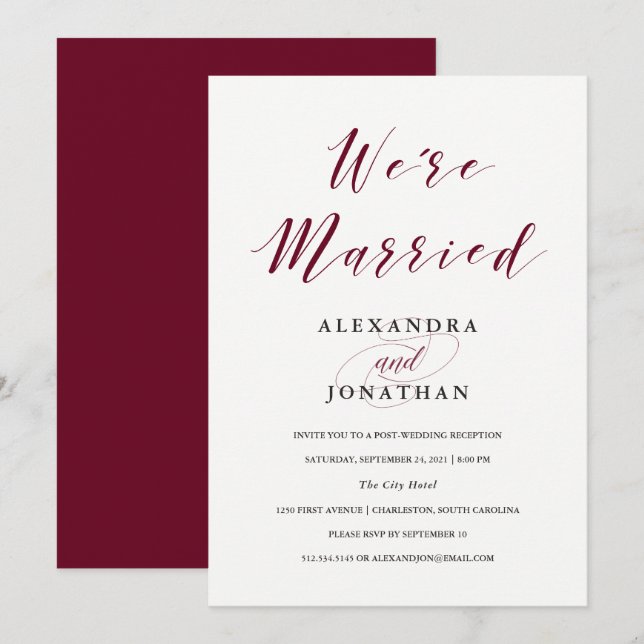 Invitation Typographie élégante | Cérémonie de mariage Marsal (Devant / Derrière)