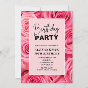 Invitation Typographie élégante Floral Rose Roses 39e anniver