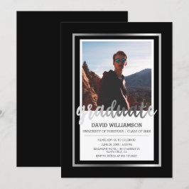 Invitation Typographie en argent et noir | Photo Graduation P