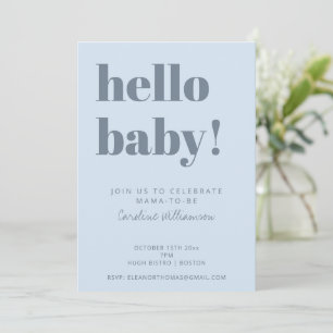 Invitation Typographie en gras Bleu doux Moderne Baby Shower