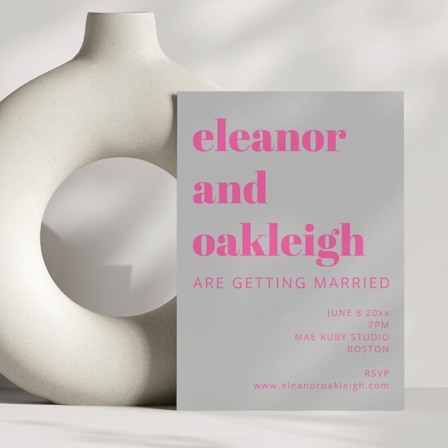 Invitation Typographie en gras rose chaud et gris Mariage mod (Créateur téléchargé)