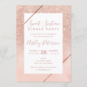 Invitation Typographie en or Rose parties scintillant aquarel
