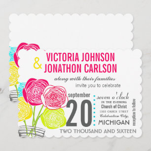 Invitation Typographie florale de la jarre de Mason jaune ros