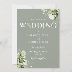 Invitation Typographie florale de verdure Sage Mariage vert