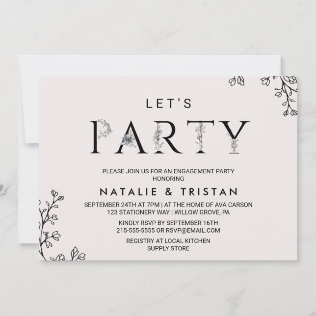 Invitation Typographie Florale Faisons la Fête (Devant)